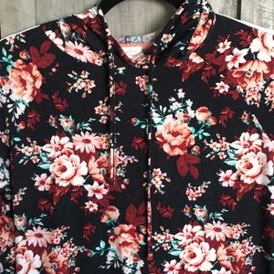 Floral Print Long Sleeve Top With Hood
